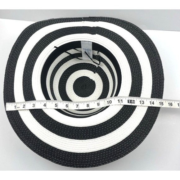 Floppy Sun Hat Womens One Size White/Black Straw Wide Brim - Picture 8 of 8